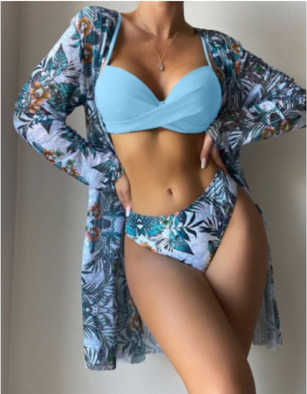 Conjunto Moda Praia Biquíni + Saída Grátis 0 loja Zene Azul Celeste P 