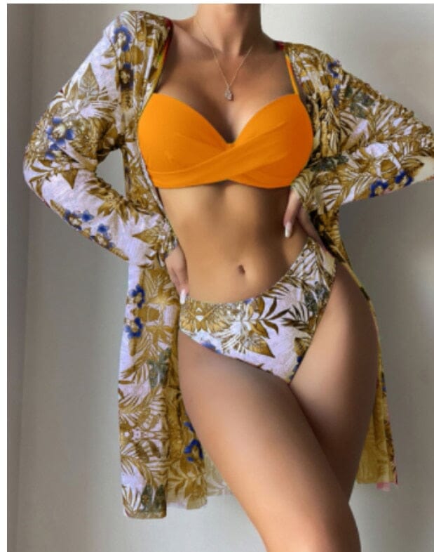 Conjunto Moda Praia Biquíni + Saída Grátis 0 loja Zene Laranja Claro P 