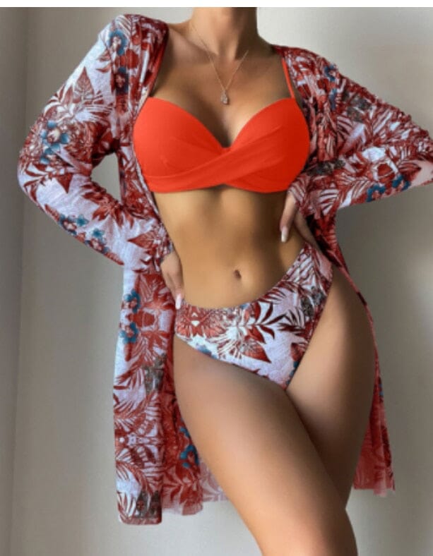 Conjunto Moda Praia Biquíni + Saída Grátis 0 loja Zene Laranja Escuro P 