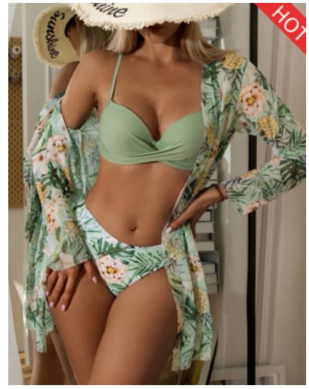 Conjunto Moda Praia Biquíni + Saída Grátis 0 loja Zene Pistache P 