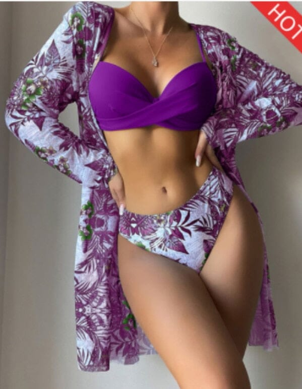 Conjunto Moda Praia Biquíni + Saída Grátis 0 loja Zene Roxo P 